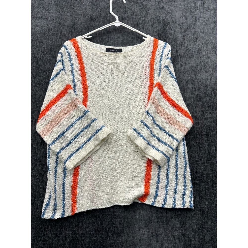 Dokotoo Sweater Womens‎ Medium White Colorblock Striped Comfy Cable Knit Winter